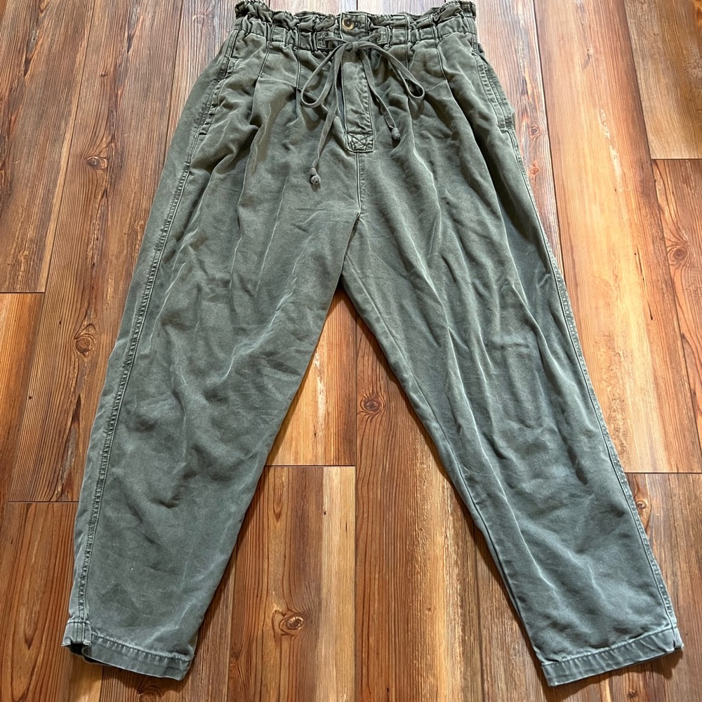 Free People Olive Green Cotton Pants with tie